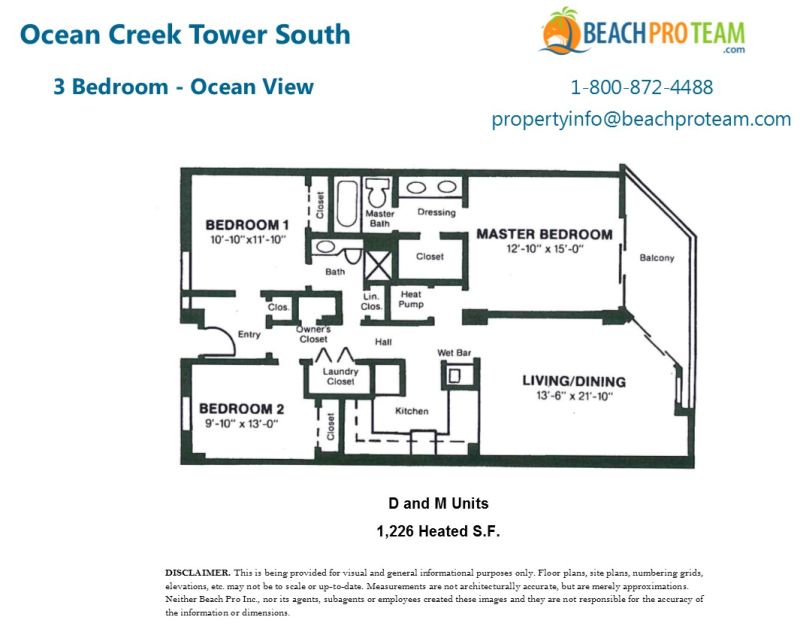 Ocean Creek Towers South Floor Plan D & M - 3 Bedroom Ocean View